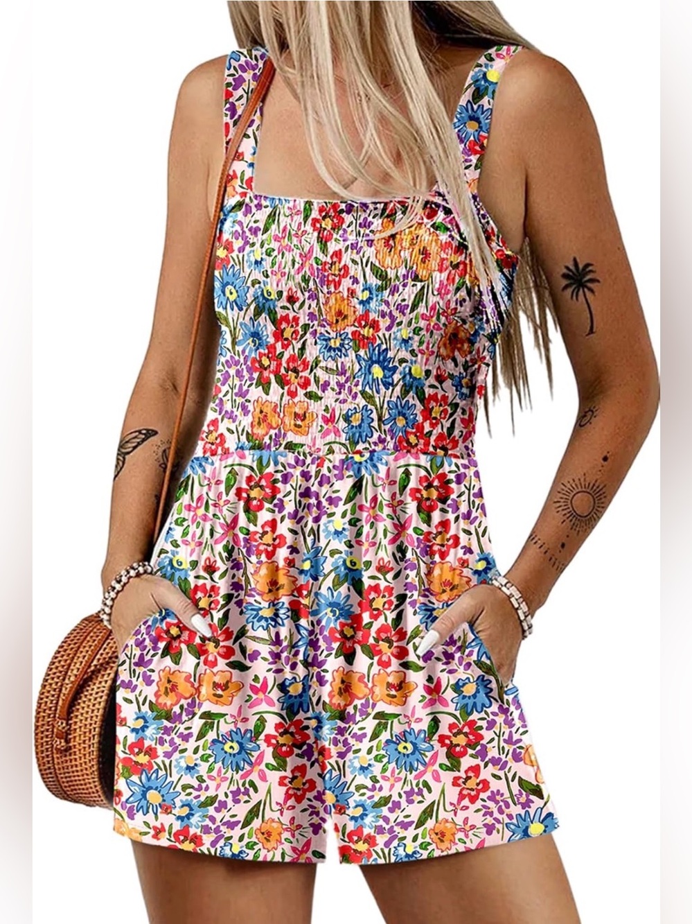 NWT Smocked Square Neck Sleeveless Loose Shorts Romper/Jumpsuit Size Medium